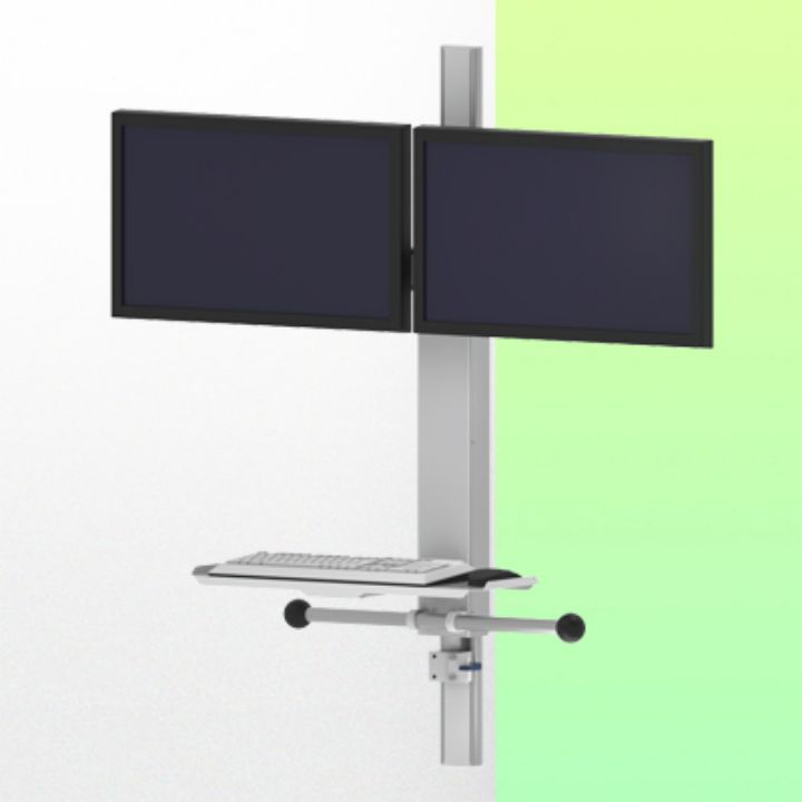 Bras Médicaux Combo Lift Dual pour deux écrans, clavier et souris ajustables en hauteur