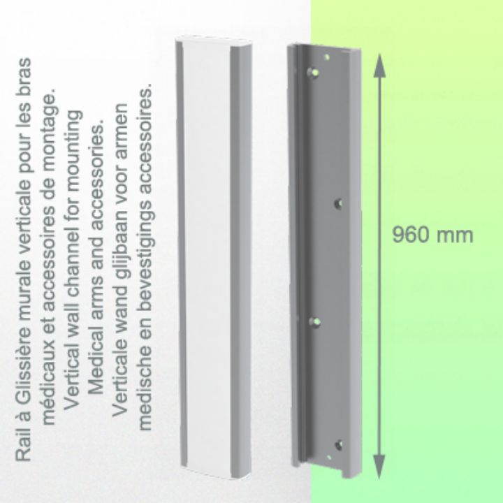 Bras Médical Horizontal de 300 mm pour écran, fixation murale sur rail vertical à glissière